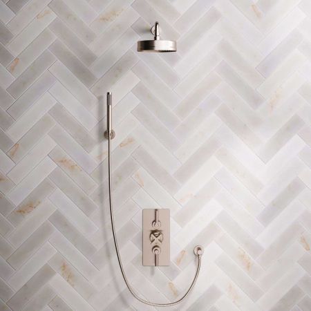 Elbe Dual Outlet Shower Kit - Concealed Valve - Brushed Nickel Lever - Handshower Hook - Brushed Nickel