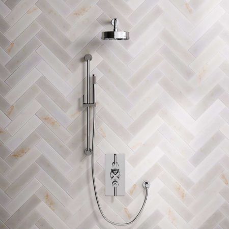 Elbe Dual Outlet Shower Kit - Concealed Valve - Chrome Finish Lever - Handshower Slider-Rail - Chrome Finish