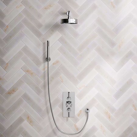 Elbe Dual Outlet Shower Kit - Concealed Valve - Chrome Finish Lever - Handshower Hook - Chrome Finish