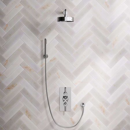 Elbe Dual Outlet Shower Kit - Concealed Valve - Chrome Finish Lever - Handshower Hook - Chrome Finish