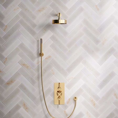 Elbe Dual Outlet Shower Kit - Concealed Valve - ML - Handshower Hook - Polished Brass