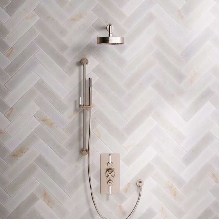 Elbe Dual Outlet Shower Kit - Concealed Valve - White Ceramic Lever - Handshower Slider-Rail - Brushed Nickel