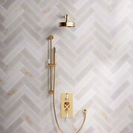 Elbe Dual Outlet Shower Kit - Concealed Valve - White Ceramic Lever - Handshower Slider-Rail