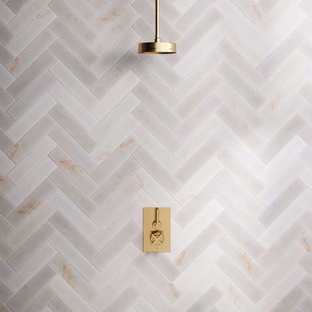 Elbe - Concealed Shower Set - Metal Lever - 8" Rose - Ceiling Mounted Rose - Brushed Brass