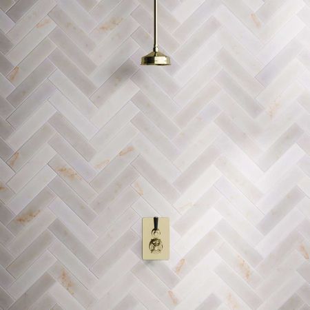 Calder Concealed Shower Valve, Shower Arm and 6 inch Ceiling Mounted Rose Gold Black Lever