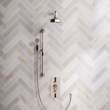 Calder Dual Outlet Shower Kit - Concealed Valve - 6 inch Rose - Black Ceramic Lever - Handshower Slider-Rail - Polished Nickel