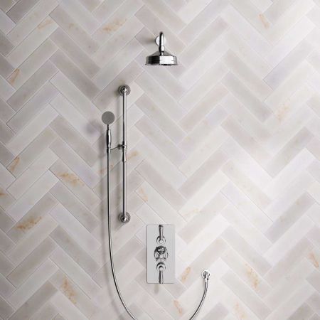 Calder Dual Outlet Shower Kit - Concealed Valve - 6 inch Rose - 500mm Shower Arm - Metal Lever - Handshower Slider-Rail in Chrome