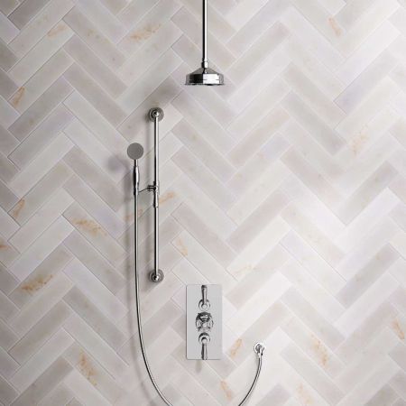 Calder Dual Outlet Shower Kit - Concealed Valve - 6 inch Rose - Metal Lever - Handshower Slider-Rail - Ceiling Mounted Rose - Chrome Finish