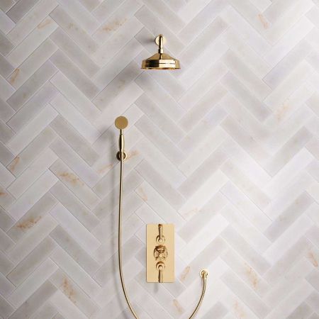 Calder Dual Outlet Shower Kit - Concealed Valve - 6 or 8 inch Rose - Metal Lever - Handshower Hook