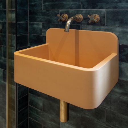 Oskar Rectangular Concrete Basin with Backsplash - Ochre Yellow