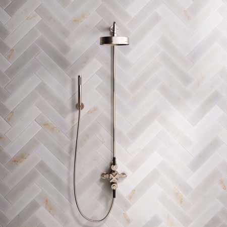 Elbe Dual Outlet Shower Kit - Exposed Valve - Black Ceramic Lever - Handshower Hook - Brushed Nickel