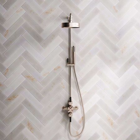 Elbe Dual Outlet Shower Kit - Exposed Valve - Black Ceramic Lever - Handshower Mounted on Riser-Rail - Brushed Nickel