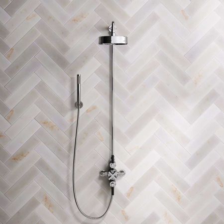 Elbe Dual Outlet Shower Kit - Exposed Valve - Black Ceramic Lever - Handshower Hook - Chrome Finish