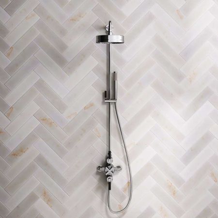 Elbe Dual Outlet Shower Kit - Exposed Valve - Black Ceramic Lever - Handshower Mounted on Riser-Rail - Chrome Finish