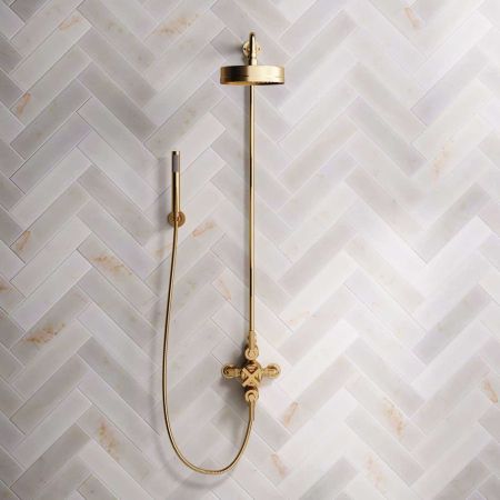 Elbe Dual Outlet Shower Kit - Exposed Valve - ML - Handshower Hook - Brushed Brass