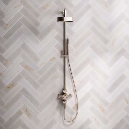 Elbe Dual Outlet Shower Kit - Exposed Valve - Brushed Nickel Lever - Handshower Mounted on Riser-Rail - Brushed Nickel