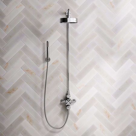 Elbe Dual Outlet Shower Kit - Exposed Valve - Chrome Finish Lever - Handshower Hook - Chrome Finish