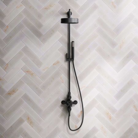 Elbe Dual Outlet Shower Kit - Exposed Valve - Matt Black Lever - Handshower Mounted on Riser-Rail - Matt Black