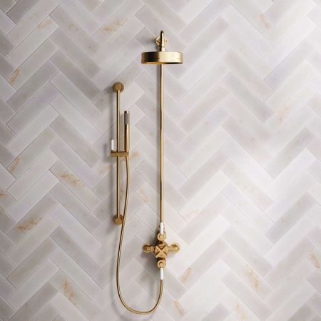 Elbe Dual Outlet Shower Kit - Exposed Valve - White Ceramic Lever - Handshower Slider-Rail