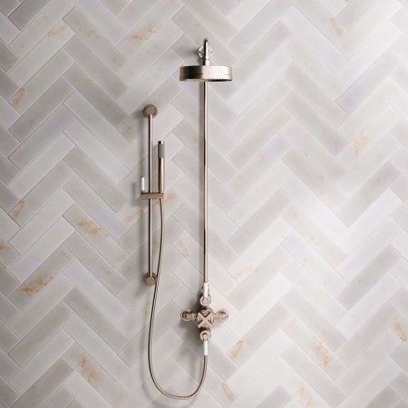 Elbe Dual Outlet Shower Kit - Exposed Valve - White Ceramic Lever - Handshower Slider-Rail - Brushed Nickel