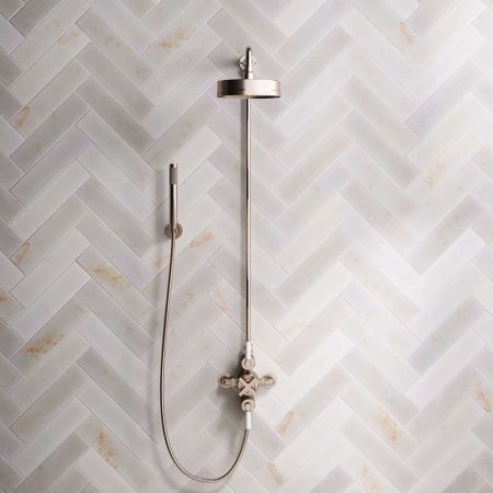 Elbe Dual Outlet Shower Kit - Exposed Valve - White Ceramic Lever - Handshower Hook - Brushed Nickel