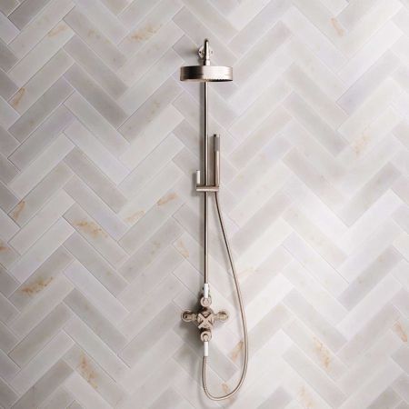 Elbe Dual Outlet Shower Kit - Exposed Valve - White Ceramic Lever - Handshower Mounted on Riser-Rail