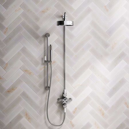 Elbe Dual Outlet Shower Kit - Exposed Valve - White Ceramic Lever - Handshower Slider-Rail - Chrome Finish