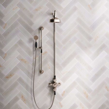 Calder Dual Outlet Shower Kit - Exposed Valve - 6 inch Rose - Black Ceramic Lever - Handshower Slider-Rail - Polished Nickel