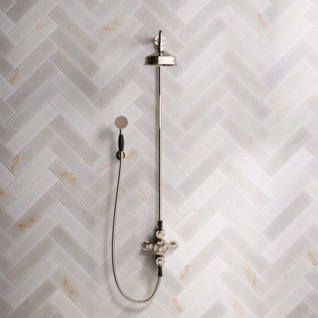 Calder Dual Outlet Shower Kit - Exposed Valve - 6 inch Rose - Black Ceramic Lever - Handshower Hook - Polished Nickel