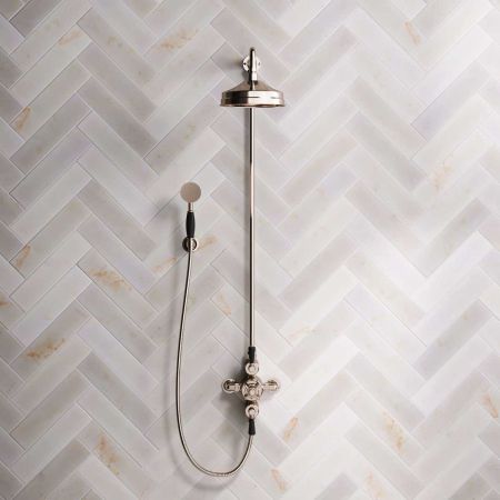 Calder Dual Outlet Shower Kit - Exposed Valve - 8 or 6 inch Rose - Black Ceramic Lever - Handshower Hook