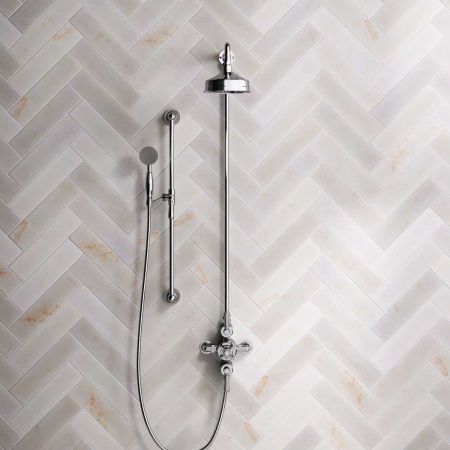 Calder Dual Outlet Shower Kit - Exposed Valve - 6 inch Rose - Metal Lever - Handshower Slider-Rail - Chrome Finish