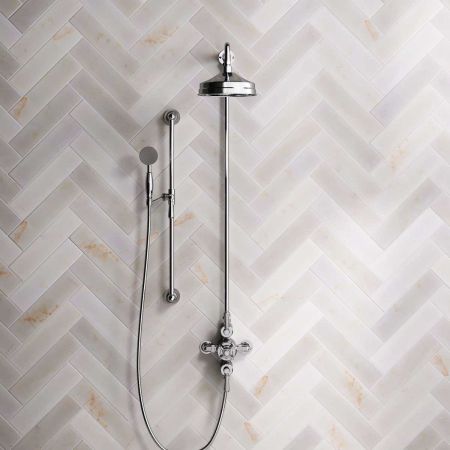 Calder Dual Outlet Shower Kit - Exposed Valve - 8 inch Rose - Metal Lever - Handshower Slider-Rail - Chrome Finish