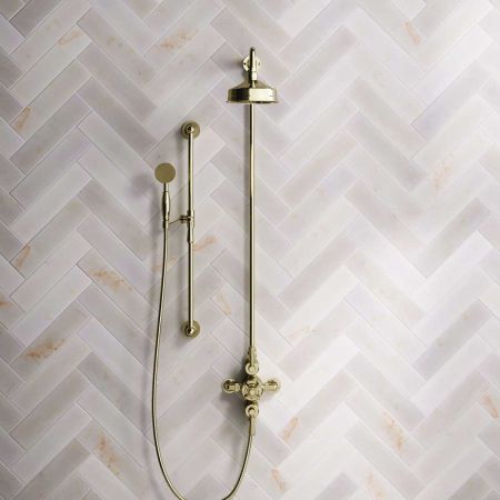 Calder Dual Outlet Shower Kit - Exposed Valve - 6 inch Rose - Metal Lever - Handshower Slider-Rail - Gold