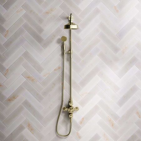 Calder Dual Outlet Shower Kit - Exposed Valve - 6 or 8 inch Rose - Metal Lever - Handshower Mounted on Riser-Rail