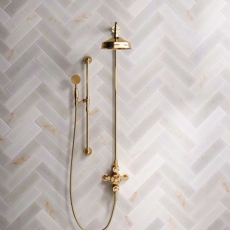 Calder Dual Outlet Shower Kit - Exposed Valve - 6 or 8 inch Rose - Metal Lever - Handshower Slider-Rail