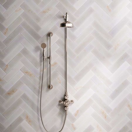 Calder Dual Outlet Shower Kit - Exposed Valve - 6 inch Rose - Metal Lever - Handshower Slider-Rail - Polished Nickel