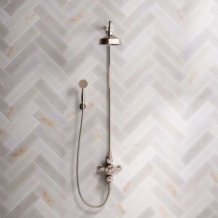 Calder Dual Outlet Shower Kit - Exposed Valve - 6 inch Rose - Metal Lever - Handshower Hook - Polished Nickel