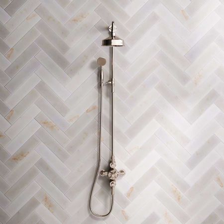 Calder Dual Outlet Shower Kit - Exposed Valve - 6 inch Rose - Metal Lever - Handshower Mounted on Riser-Rail - Polished Nickel