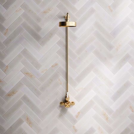 Elbe - Exposed Shower Set - White Lever - 8" Rose - Brushed Brass