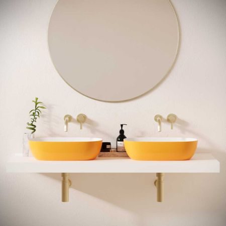 Felix Stone Countertop Basins with Vasco Double Shelf - Daffodil Yellow