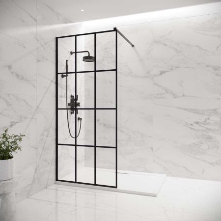 Foss Grid Walk In Shower Enclosure - Matt Black