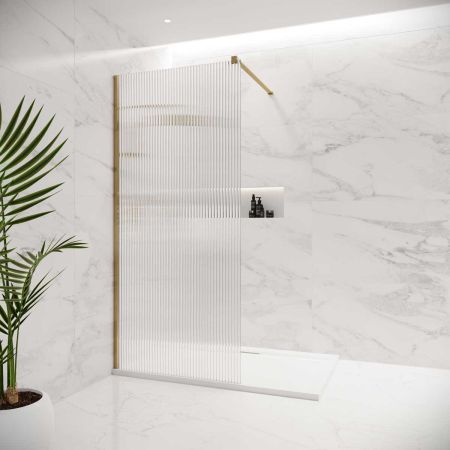 Foss Reeded Walk In Shower Enclosure - Brushed Brass