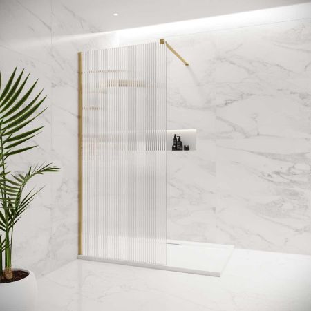 Foss Reeded Walk In Shower Enclosure - Polished Brass