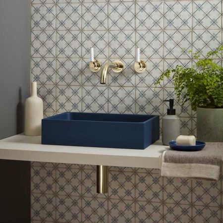 Josef Rectangular Concrete Basin 41.5x28x10 - Freestanding - Midnight Blue