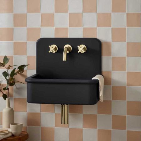 Laszlo Rectangular Concrete Basin With Backsplash - Three Tap Holes - Freestanding - Charcoal Grey