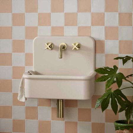 Laszlo Rectangular Concrete Basin With Backsplash - Three Tap Holes - Freestanding - Linen White