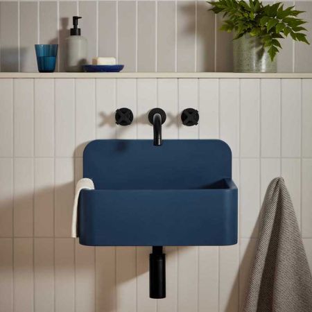 Oskar Rectangular Concrete Basin With Backsplash - Freestanding - Midnight Blue