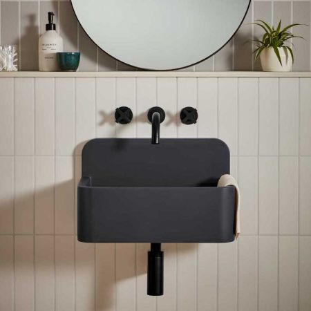 Oskar Rectangular Concrete Basin With Backsplash - Freestanding - Charcoal Grey