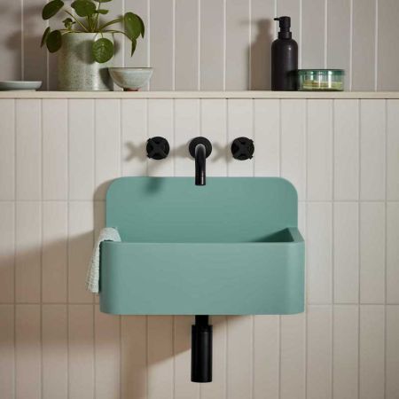Oskar Rectangular Concrete Basin With Backsplash - Freestanding - Seafoam Green