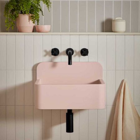 Oskar Rectangular Concrete Basin With Backsplash - Freestanding - Blush Pink